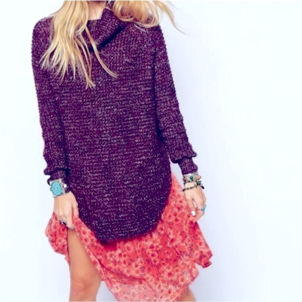 Free People Purple Cowl Neck Sweater